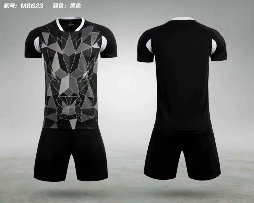 M8623 Black Tracking Suit Adult Uniform Soccer Jersey Shorts