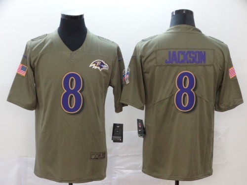 Baltimore Ravens 8 JACKSON 2019 Olive Purple Salute To Service Limited Jersey