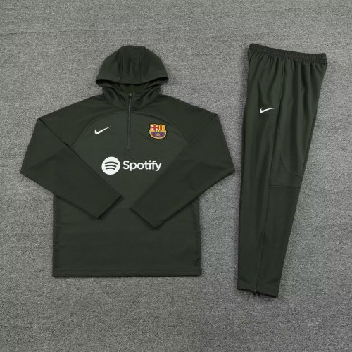 2023-2024 Barcelona Olive Soccer Hoodie and Pants