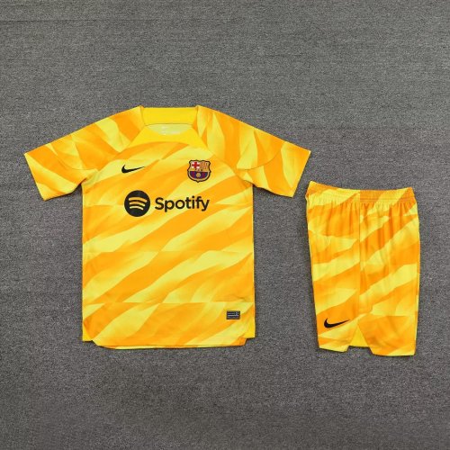 Adult Uniform 2023-2024 Barcelona Yellow Goalkeeper Soccer Jersey Shorts