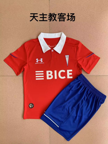Youth Uniform Kids Kit 2023-2024 Club Deportivo Universidad Católica Away Red Soccer Jersey Shorts