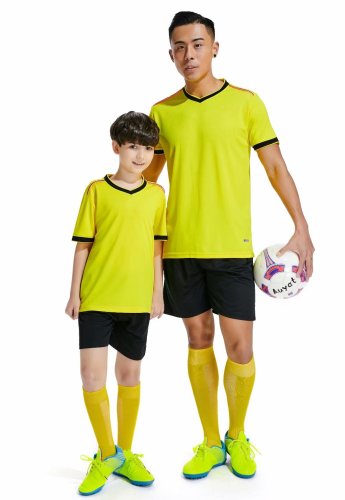 D8819 Yellow Youth Set Adult Uniform Blank Soccer Training Jersey and Shorts