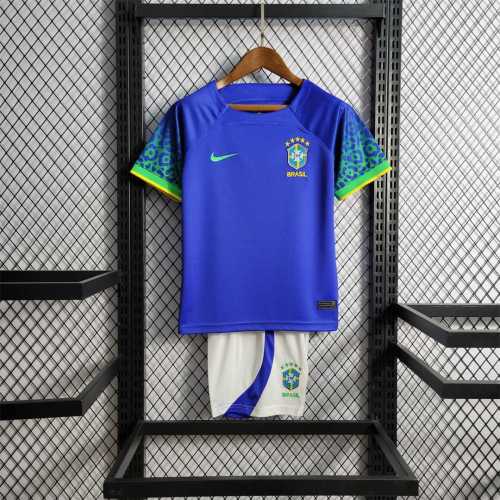 Youth Uniform 2022 World Cup Brazil Away Soccer Jersey Shorts