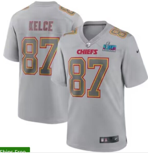 with Super Bowl 2023 Kansas City Chiefs 87 KELCE Grey NFL Jersey