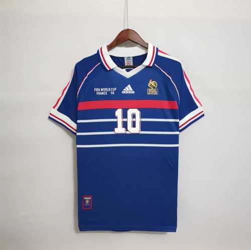 with Front Lettering Retro Jersey 1998 France ZIDANE 10 Home Soccer Jersey