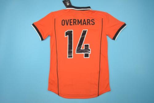 with Front Lettering Retro Jersey 1998 Neterlands 14 OVERMARS Home Soccer Jersey Vintage Football Shirt
