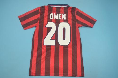 with Embroidery Front Lettering Retro Jersey 1998 England OWEN 20 Away Red Vintage Soccer Jersey