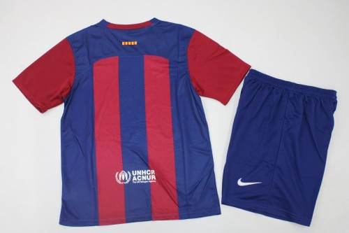 Youth Uniform Kids Kit 2023-2024 Barcelona Home Soccer Jersey Shorts
