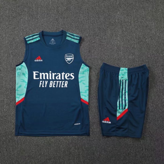 Adult Uniform 2022-2023 Arsenal Blue Soccer Training Vest and Shorts