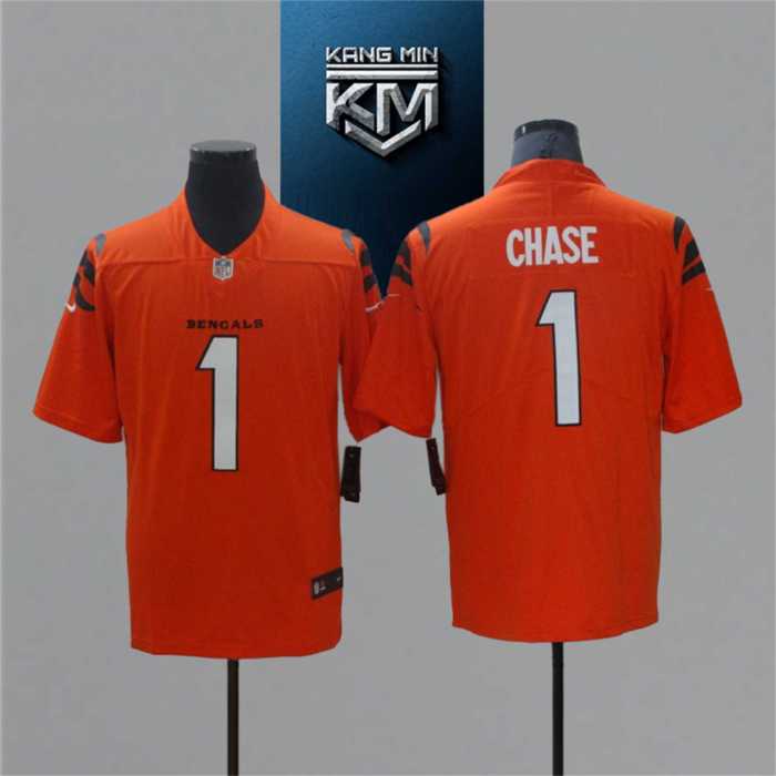 2021 Bengals 1 CHASE Orange NFL Jersey S-XXL white Font