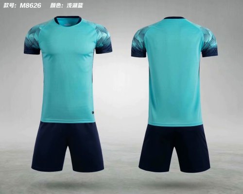 M8626 Light Lake Blue Tracking Suit Adult Uniform Soccer Jersey Shorts
