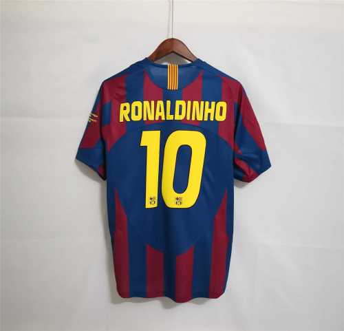 with UCL Patch+Sleeve Lettering Retro Jersey 2005-2006 Barcelona RONALDINHO 10 UCL Final Home Soccer Jersey