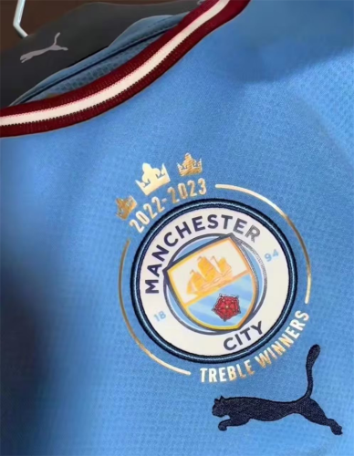 Treble Winners Youth Uniform Man City Football Shirt Shorts 2022-2023 Manchester City Kids Kit