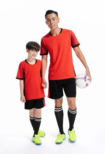 D8820 Red Blank Youth Adult Soccer Training Jersey and Shorts