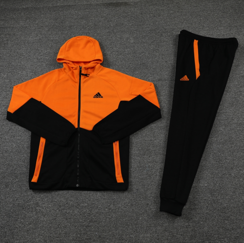 LH-AM01 Blank Men's Orange/Black Soccer Hoodie and Long Pants (accept custom logo)