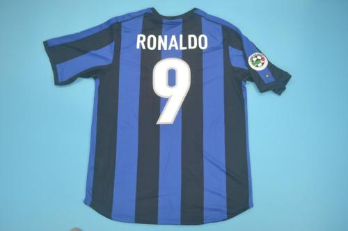 with Serie A Patch Retro Jersey 1999-2000 Inter Milan RONALDO 9 Home Soccer Jersey