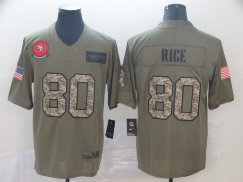 San Francisco 49ers 80 RICE  2019 Olive Camo Salute to Service Limited Jersey