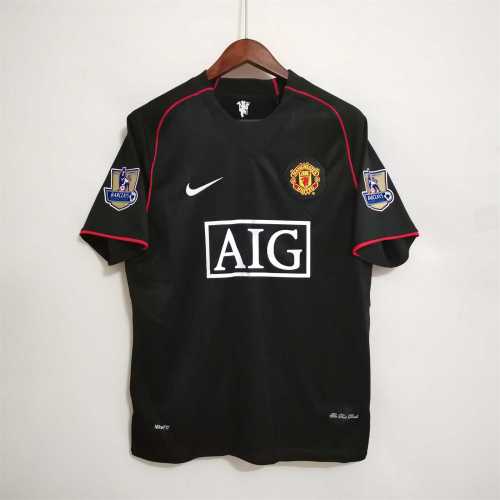 with Golden EPL Patch Retro Jersey 2007-2008 Manchester United Away Black Soccer Jersey