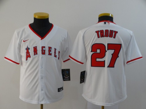 Youth Kids Los Angeles Angels of Anaheim 27 TROUT White 2020 Cool Base Jersey