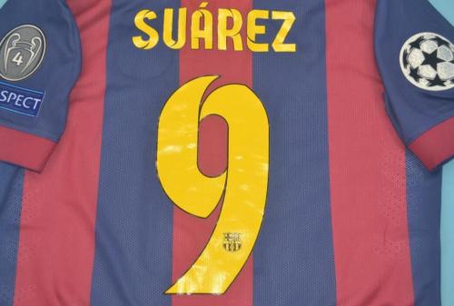 with Front Lettering UCL Patch Retro Jersey 2014-2015 Barcelona 9 SUAREZ Home Soccer Jersey