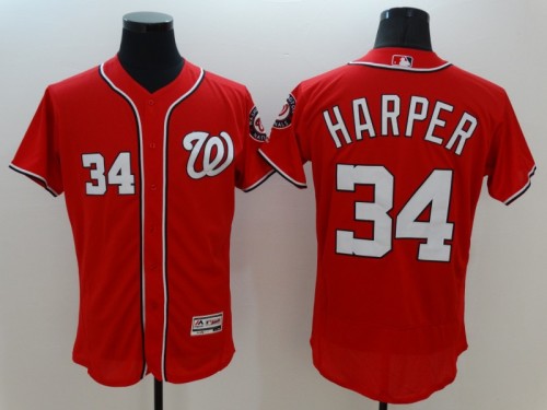 Washington Nationals 34 HARPER Red/White MLB Jersey