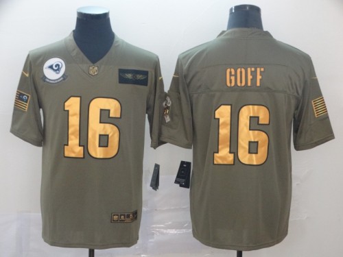 Los Angeles Rams 16 Jared Goff 2019 Olive Gold Salute To Service Limited Jersey