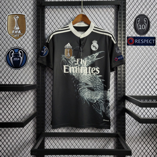 with Gold FIFA+UCL Patch Retro Jersey 2014-2015 Real Madrid Third Away Black Soccer Jersey