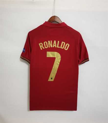 with Front Lettering+3 Patches Retro Jersey 2020 Portugal RONALDO 7 Home Soccer Jersey