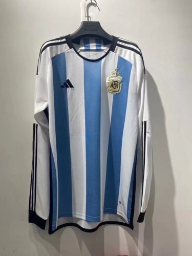 Long Sleeve with 3 Stars 2022 World Cup Argentina Home Soccer Jersey