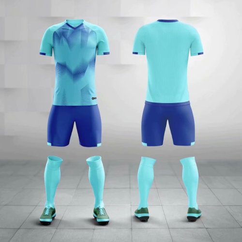 M8602 Light Lake Blue Tracking Suit Adult Uniform Soccer Jersey Shorts