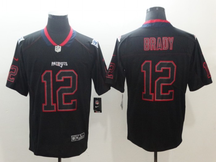 New England Patriots #12 BRADY Black with Red Letters NFL Jersey