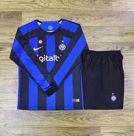 with Coppa Italia Patch Adult Uniform Long Sleeve 2022-2023 Inter Milan Home Soccer Jersey Shorts