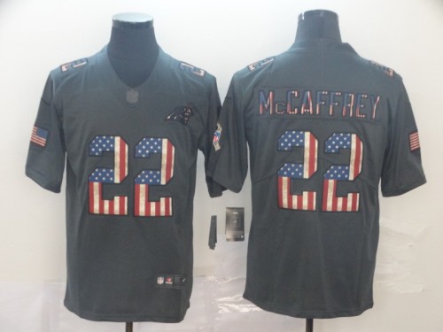 Carolina Panthers 22 McCAFFREY 2019 Black Salute To Service USA Flag Fashion Limited Jersey