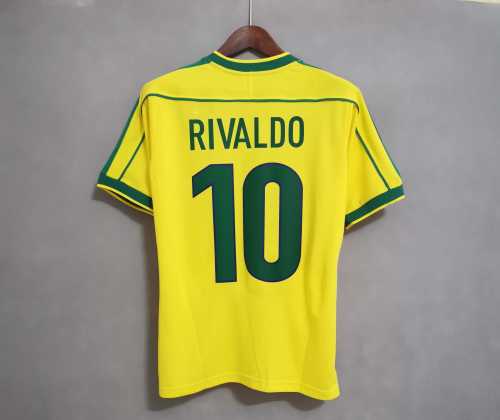 with Front Lettering Retro Jersey 1998 Brazil RIVALDO 10 Home Vintage Soccer Jersey