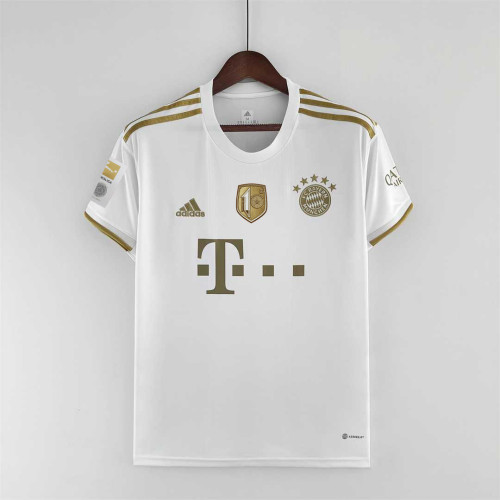 with Front Patch+Bundesliga Patch Fans Version 2022-2023 Bayern Munich Away White Soccer Jersey