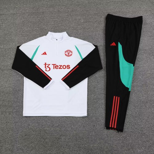 2023-2024 Manchester United White/Black Soccer Training Sweater and Pants