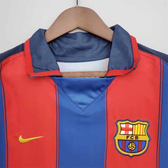 with LFP Retro Jersey 2003-2004 Barcelona Home Soccer Jersey Vintage Football Shirt