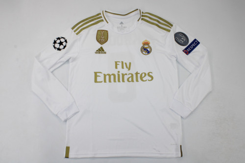 with UCL Patch Long Sleeve Retro Camisetas de Futbol 2019-2020 Real Madrid Home Soccer Jersey