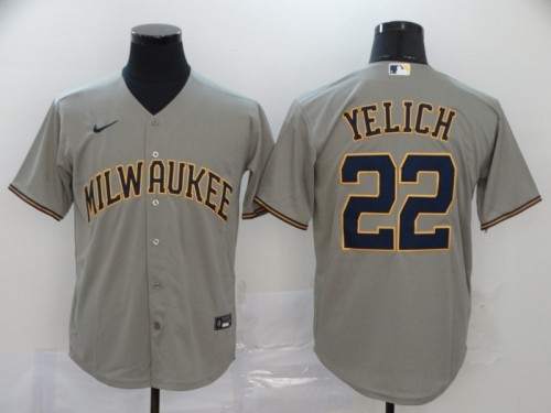 Milwaukee Brewers 22 YELICH Grey 2020 Cool Base Jersey