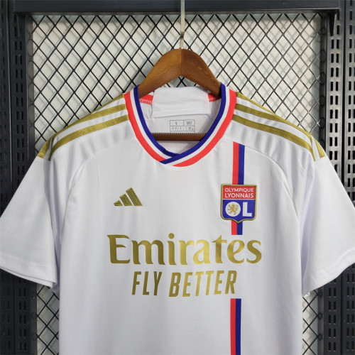with Sponor Logo Fans Version 2023-2024 Olympique Lyonnais Home Soccer Jersey