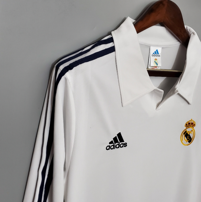 with special patch for 100 years Long Sleeve Retro Jersey 2001-2002 Real Madrid Home Soccer Jersey