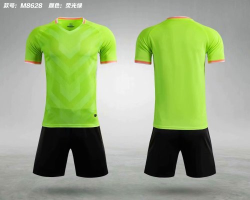 M8628 Fluorescent Green Tracking Suit Adult Uniform Soccer Jersey Shorts