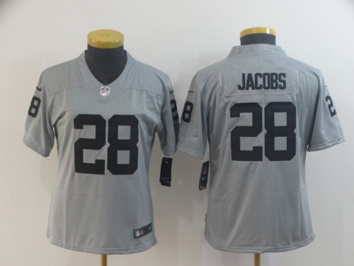 Women Oakland Raiders 28 Josh Jacobs Gray Inverted Legend Limited Jersey