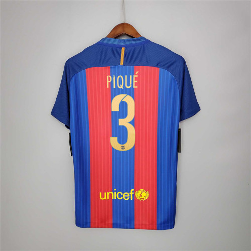 with UCL Patch Retro Jersey 2016-2017 Barcelona PIQUE 3 Home Soccer Jersey