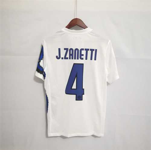 with 3 Front Patch+Champions 2010 Patch Retro Jersey 2010-2011 Inter Milan J.ZANETTI 4 Away White Soccer Jersey