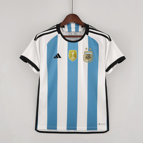 with Rubber Golden Patch Fans Version 2022 World Cup Argentina Home Soccer Jersey