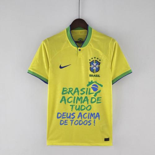 Fans Version 2022 World Cup Brazil Home 22 Bolsorano Version Soccer Jersey