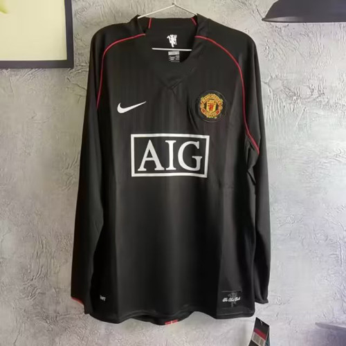 Long Sleeve Retro Jersey 2007-2008 Manchester United 3rd Away Black Soccer Jersey