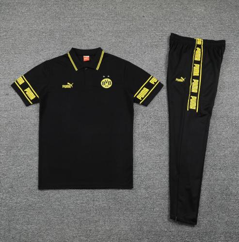 Dortmund Black Polo Soccer Jersey and Long Pants