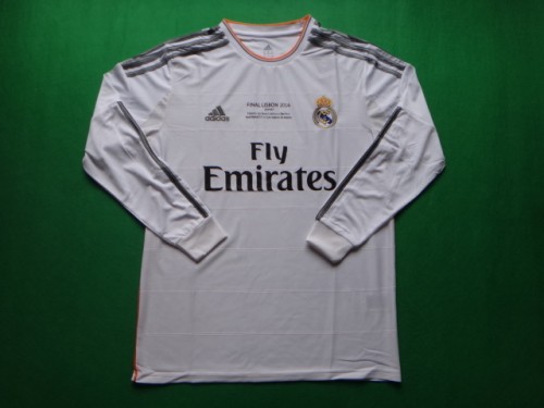 with Front Lettering Retro Jersey 2013-2014 Long Sleeve Real Madrid UCL Final Home Soccer Jersey